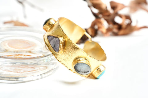 Best quality Hand Crafted brass Kara - 22 K Gold Plated and studded with fancy stones - shopeeeys