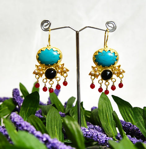Best Quality Handmade gold platted Earrings with Firoza Green Stones