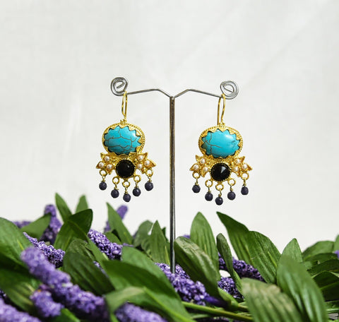 Best Quality Handmade gold platted Earrings with Firoza Green Stones