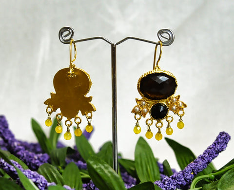 Handmade 22 K gold platted earrings with Black & Yellow color stones