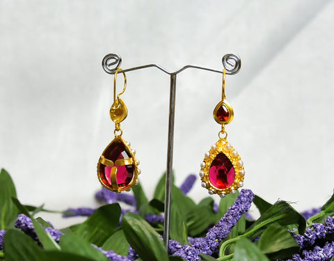 Special handmade Indian design Earrings with Red Color polished stones