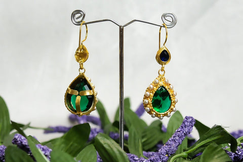 River Green, handmade Indian design Earrings with Green color stones