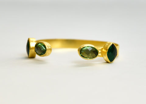 The Crown - 22 K gold platted handmade Bracelet with Amber & Green color polished Stones