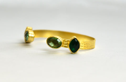 The Crown - 22 K gold platted handmade Bracelet with Amber & Green color polished Stones